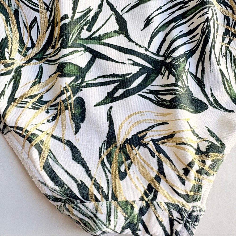 Niptuck Swimsuit One Piece Green Gold Tropical Leaf Padded Ruched Lined Size 10 - Picture 16 of 16